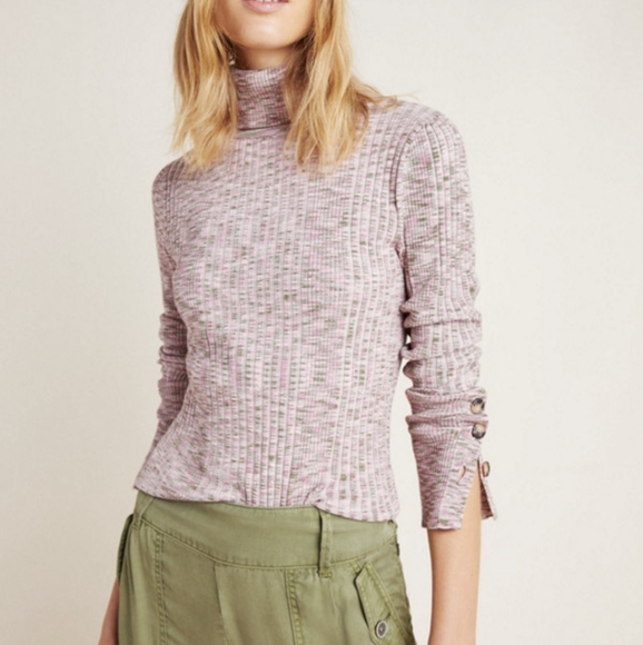 Anthropologie Tops - Anthropologie Multi Colour Turtle Neck Button Arm